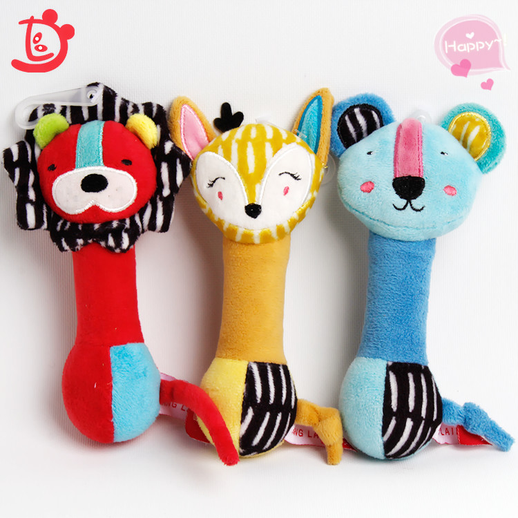 Лидер продаж, мягкие плюшевые детские погремушки с лисой, львом, медведем, прорезыватели для зубов, игрушки для кровати