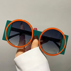 Lunettes de soleil rondes rétro pour femmes, monture large, double couleur, UV400, personnalisables avec logo, collection 2025 - Product Image 1