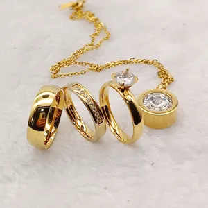 Trust Ladies And Gentlemen Wedding Ceremony 24k Gold Plated Engagement Rings Promise Jewelry Sets Pendant Rings Couples