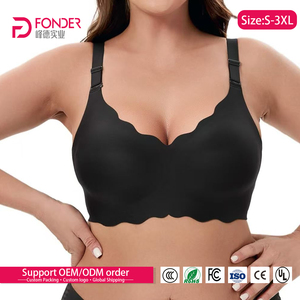 Reggiseno Senza Cuciture Wireless con Supporto in Gel, Bordo Ondulato, <span class=keywords><strong>Taglie</strong></span> <span class=keywords><strong>Forti</strong></span>, Push-Up, Effetto Lifting, Coppe Sottili, Comfort, <span class=keywords><strong>per</strong></span> Donna - Product Image 1
