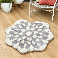 Tapis gris en forme de fleur de mandala, lavable, doux, en microfibre, pour la décoration du salon, tapis de sol
