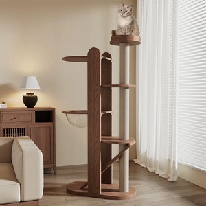 Cây nhà mèo hiện đại bằng gỗ chắc chắn, bền bỉ với võng mềm, đồ dùng cho thú cưng trong nhà, cây mèo màu tối - Product Image 2