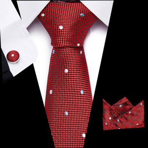 Conjunto de Tres Piezas para Hombre, Corbata, Pañuelo de Bolsillo y Puños de Poliéster con Diseño Geométrico, Transpirable, para Negocios y Uso Diario, Color Rojo Formal - Product Image 6