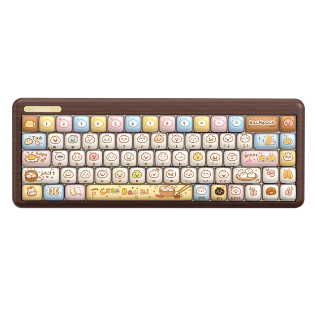 Wooden Tri-mode Mechanical Gaming Keyboard Full-key Hot Swap Gasket Sublimation Luminous Bun Keycaps RGB Gaming Keyboard