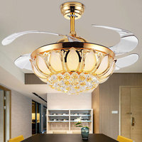 Ventilateur de Plafond Lustre en Cristal de Luxe Moderne Led Celling Télécommandé de Style Européen avec Lumières Led