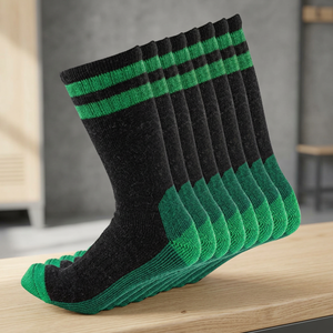<b>Black</b> Green Striped Crew <b>Socks</b> Breathable Knitted Basketball <b>Socks</b> for Adults - Product Image 3