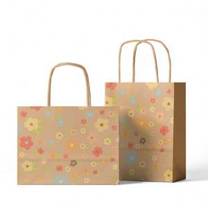 Sacs en papier kraft brun personnalisés de qualité biodégradable ZJPACK avec logo personnalisé, sacs cadeaux avec poignées - Product Image 3