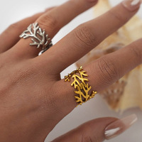 Bague tendance en acier inoxydable plaqué or 18 carats avec incrustation de motifs géométriques, bijoux pour femmes, accessoires pour les mains, ne se décolore pas