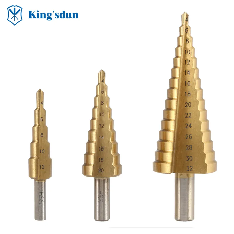 3 Pcs HSS Steel Large Step Cone Drill Titanium Coated Metal Cutting Tool Set 4-12 / 20 / 32mm Hole Cutter Drill Bit