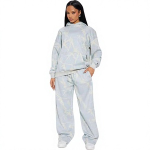 Women's <b>Tie</b> <b>Dye</b> Fleece Hooded Sweatshirt & Pants Set Loose Fit Casual Two Piece Outfit Full Length Breathable Cotton Jogger Suit - Product Image 1