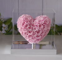 Boîte à fleurs en acrylique Forever, fleurs réelles préservées, cadeaux, roses éternelles, ours en peluche, bouquet