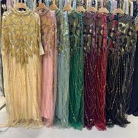 Ensemble deux pièces en dentelle perlée pour mariage, avec veste brodée et robe longue sans manches, pour femme, vente en gros