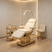 Lit de beauté électrique de luxe à 3 moteurs avec base dorée, réglable pour soins du visage, extensions de cils et massage, fauteuil d'esthéticienne