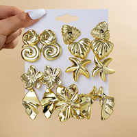 Boucles d'oreilles vintage CCB en or et argent, épaisses et tendance, ensemble de boucles d'oreilles pendantes en forme de fleur, cœur, étoile de mer et spirale, bijoux de mode pour femmes