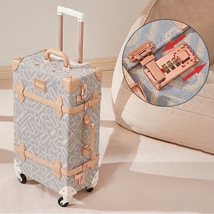 Set bagaglio a mano <span class=keywords><strong>Vintage</strong></span> di lusso personalizzato con striscia blu bagaglio a mano in pelle carina <span class=keywords><strong>valigia</strong></span> di design con custodia per il trucco - Product Image 2