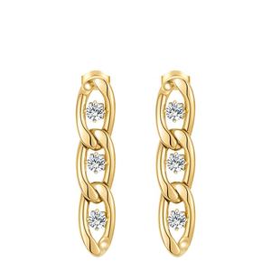 Pendientes de cadena de eslabones de circonia de cristal, joyería de acero inoxidable chapado en oro de 18K de alta calidad, E211227 - Product Image 1