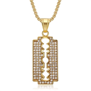 Colar Masculino de Aço Inoxidável Banhado a Ouro com Pingente de Lâmina de Barbeador Cravejado de Diamantes Estilo Hip Hop - Sucesso de Vendas e Preço Imperdível - Product Image 3