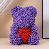 Ours en peluche rose de 25 cm en gros avec coffret cadeau pour femmes, cadeau de la Saint-Valentin, ours en fleurs artificielles de roses