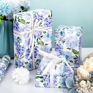 Mother's Day gift wrapping <b>paper</b> 17in 16.5ft purple hydrangea <b>pattern</b> Customizable <b>pattern</b> logo size - Product Image 1