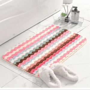 Colorful Wave Patterned Anti-Slip Floor <b>Mat</b> Absorbent Non-Slip Polyester Bathmat for Bedroom Hotel and Home Bathroom Use - Product Image 3