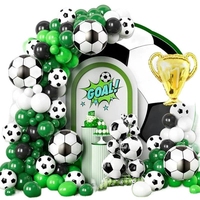Kit d'arche de ballons de football vert, noir et blanc avec ballon trophée en aluminium pour la décoration de fête d'anniversaire sportive pour garçon