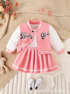 Prezzo di fabbrica 2025 elegante autunno bambino manica lunga ragazza giacca vestito abbigliamento Set lettera giacca + gonna plissettata <span class=keywords><strong>2</strong></span> pezzi - Product Image 3