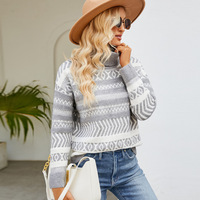 Pull à col roulé ample pour femmes, style décontracté pour l'automne et l'hiver, tricoté avec un motif géométrique