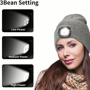 Bonnet LED personnalisé rechargeable par USB, en acrylique tricoté, pour l'hiver, avec phare intégré pour la course nocturne, cadeau promotionnel personnalisé, bord souple - Product Image 3