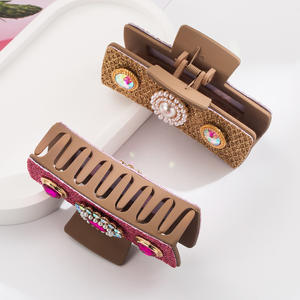 Pince à cheveux européenne américaine personnalisée incrustée de diamants perle Turquoise luxe élégant carré alliage métal pince à cheveux pour les femmes - Product Image 3