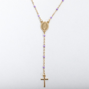 Collana con rosario in acciaio inossidabile stile italiano con Saint Benedict e San <span class=keywords><strong>Judas</strong></span> placcato oro 18K catena di perline croce regalo cattolico - Product Image 5