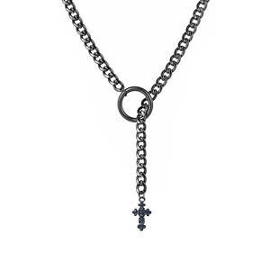 Kalung Rantai Baja Anti Karat Hitam Model Cuban Bar Punk <span class=keywords><strong>Rock</strong></span> Buatan Tangan Dapat Disesuaikan Bentuk Lariat Y Hati - Product Image 2