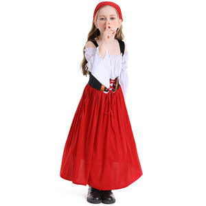 Costume de Jeune Fille de <span class=keywords><strong>Ferme</strong></span> <span class=keywords><strong>Médiévale</strong></span> pour Enfants - Jupe Longue Bavaroise avec Tablier et Chemise pour Jeu de Rôle - Product Image 4