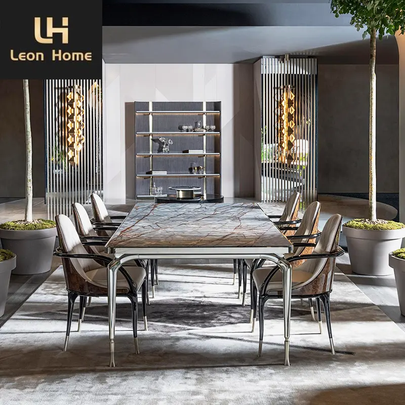 China Foshan fabricante personalizado Formal elegante mesa de comedor de mármol moderno de lujo juego de mesa de comedor muebles de comedor