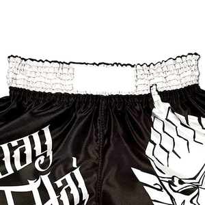 Pantalones Cortos de Muay Thai, Pantalones de Boxeo de Satén, Cintura Elástica Ancha, Estampado Gráfico con Letras, Pantalones Cortos de Kickboxing y Artes Marciales, Venta al Por Mayor OEM - Product Image 3