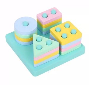 Montessori Baby Building block quadrati 4 Set forma geometrica corrispondenza assemblare tavola di educazione precoce <span class=keywords><strong>in</strong></span> <span class=keywords><strong>legno</strong></span> giocattoli intellettuali - Product Image 3
