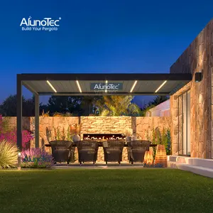 AlunoTec tahan air bermotor taman Louvered atap teras bingkai aluminium luar ruangan Pergola