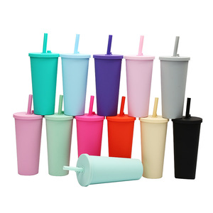 2026 Luxury Colorful Plastic Tumbler with Straw Lid Wholesale Custom Logo Double Wall Matte Reusable Coffee Cup Juice Bottle - Product Image 2