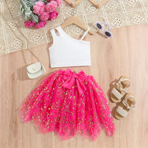 Nouvelles filles vêtements été mignon enfants grande fleur <span class=keywords><strong>gilet</strong></span> étincelle étoiles <span class=keywords><strong>maille</strong></span> couches jupe enfants vêtements en gros - Product Image 1