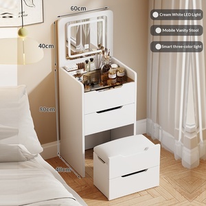 New Modern Flip-Top Dressing <b>Table</b> with Drawers Compact Solid Wood Vanity Set <b>Chair</b> <b>and</b> LED Mirror - Product Image 6
