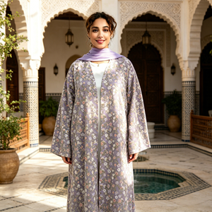 Vêtements islamiques Loriya, élégante abaya d'été, cardigan en dentelle douce, fleurs en maille, abaya champêtre, robe musulmane pour femmes avec hijab en mousseline - Product Image 2