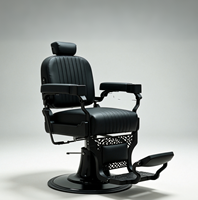 Fauteuil de barbier moderne tout noir, robuste, en cuir PU, inclinable, hydraulique, pour salon de coiffure