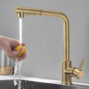 Robinet de cuisine moderne à poignée unique en acier inoxydable 304ss brossé or, avec douchette extractible, robinet mélangeur pour évier à trou unique - Product Image 2