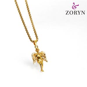 Pendentif ange priant plaqué or, cristal, strass, chérubin, religieux, hip hop, vintage, bijoux en acier inoxydable pour hommes et femmes - Product Image 3