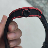 Montre 12-01 en fibre de carbone noire et rouge personnalisée, toute neuve, montre mécanique automatique de luxe haut de gamme pour hommes d'affaires