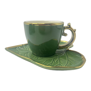 Custom 80ml 180ml Handmade Ceramic Cups Bulk Personalized Engraved Ceramic Coffee Mugs Plate with logo and Leaf Shape - Product Image 2