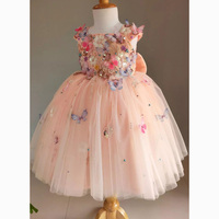 Magnifique robe de demoiselle d'honneur, robe de fête de mariage, col rond, sans manches, longueur genou, robe de princesse pour enfants, faite à la main, moelleuse