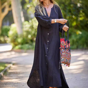 Đầm <span class=keywords><strong>maxi</strong></span> nữ chất liệu cotton linen cao cấp, kiểu dáng mùa hè, tay dài, màu trơn, bán buôn theo yêu cầu. - Product Image 6