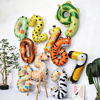 Ballons en feuille d'aluminium numérotés animaux de la jungle de 40 pouces (0-9) – Thème safari dessin animé, ballons à l'hélium pour décorations de fête d'anniversaire pour enfants