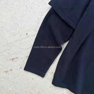 Custom Long Sleeve t <b>Shirt</b> Oversized Loose Casual Long Sleeved <b>Shirt</b> for Men <b>Patchwork</b> Waffle Knit Long Sleeve t <b>Shirt</b> - Product Image 2