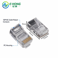 Connecteur RJ45 non blindé E-HONG 10P10C UTP, prise modulaire, boîtier PC haute résistance, trou carré transparent, plaqué or